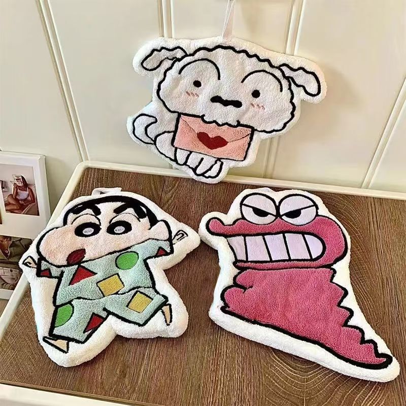 Crayon Shin-Chan Crocodile Xiaobai Hanging Hand Towel Cute Strong Absorbent Thickened Hand Cloth for Bathroom and Kitchen
