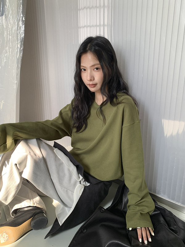 广州十三行2025秋韩风棉质青春减龄圆领宽松休闲百搭长袖T恤03131|undefined