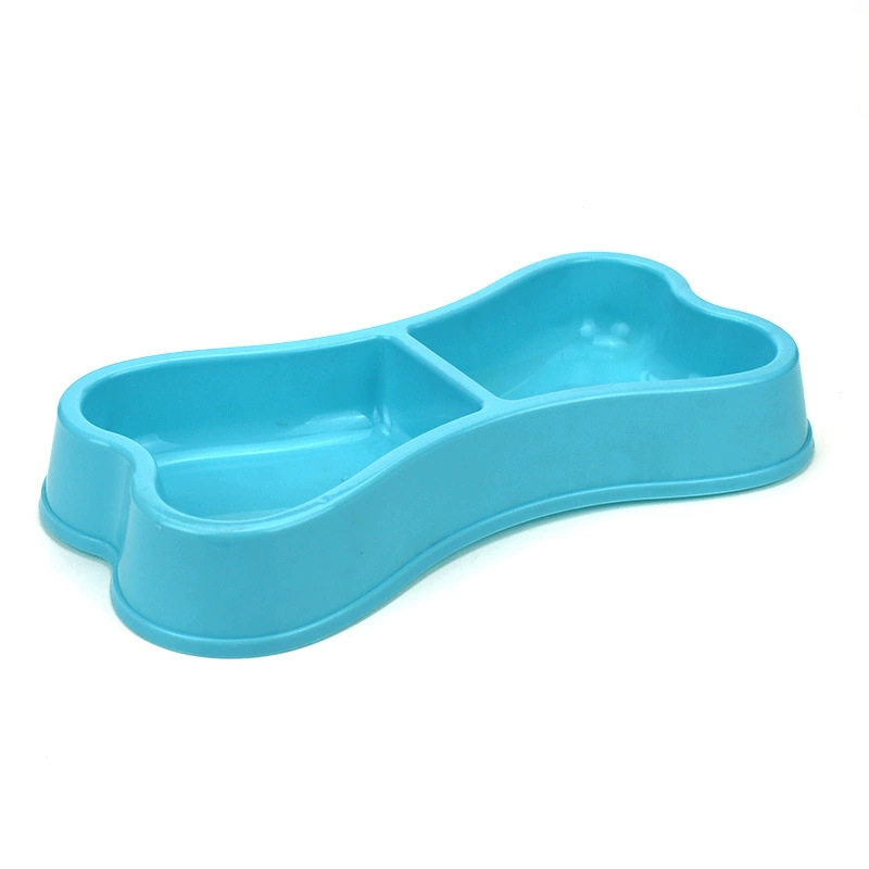 Pet bowl bone‑shaped double bowl, plastic, candy colors, lightweight (0.07 kg)