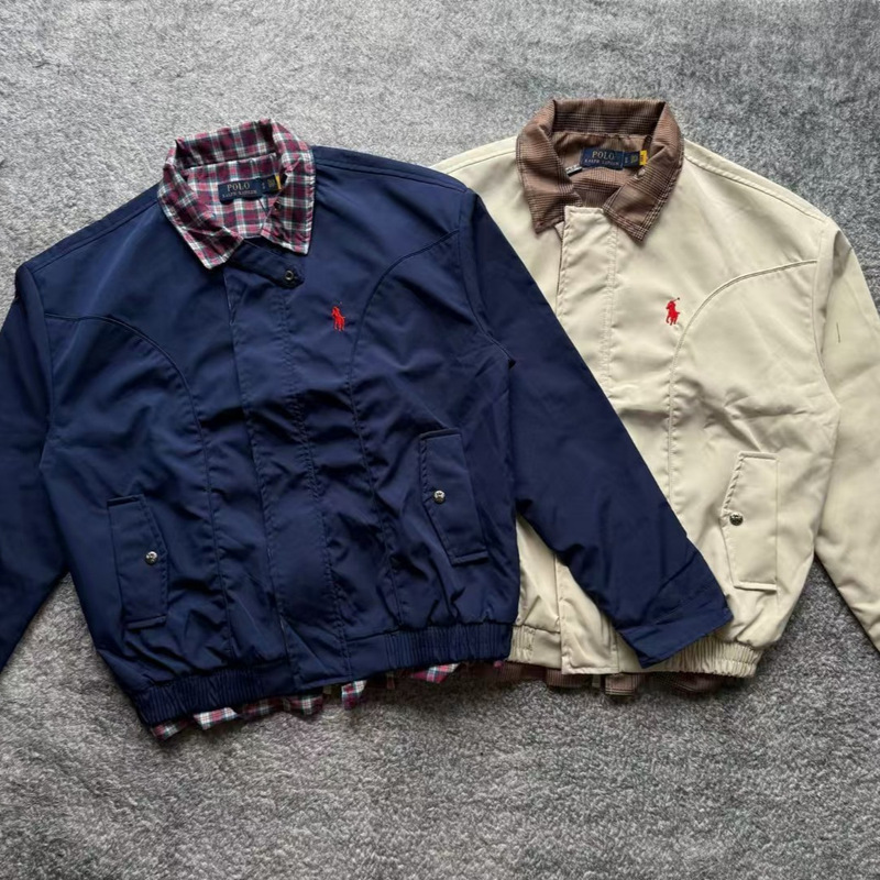 Cross-Border Export Rl Retro Vintage Harrington Jacket Dark Indigo with Red Pony Logo for Men and Women Cross-Border Export Rl Retro Vintage Harrington Jacket Dark Indigo with Red Pony Logo for Men and Women