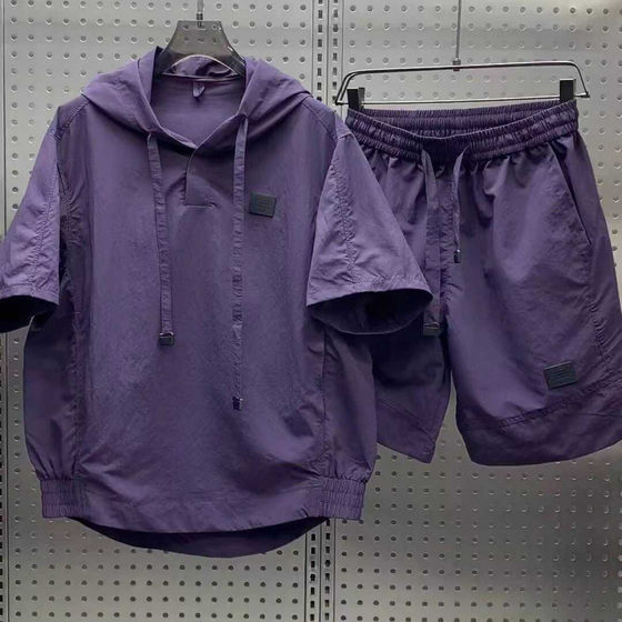 Summer Thin Quick-drying Hooded Short-sleeved Shorts for Couple Loose All-match Two-piece Set Outdoor Casual Sports suit for Men