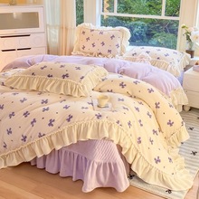 新款韩版花边牛奶绒四件套冬季加厚保暖床盖床裙款法兰绒床上用品