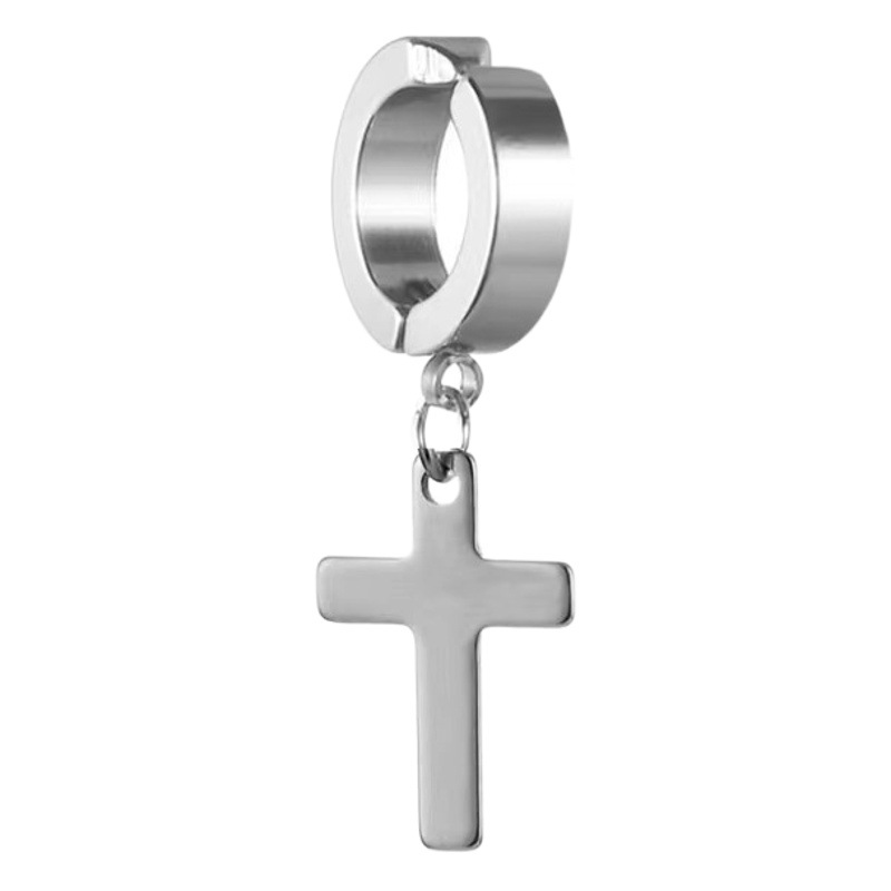 Fashionable Titanium Steel Men's Cross Ear Clips Stainless Steel Hip-Hop Trendy Earrings Stud Jewelry Wholesale Earrings