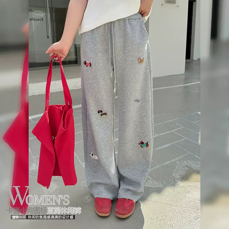 双天25年春季新款胖MM大码女装时尚设计感图标直筒休闲弯刀裤8803