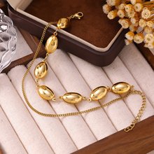 跨境欧美个性不锈钢手链女金色时尚小众轻奢椭圆球18K金手饰手链