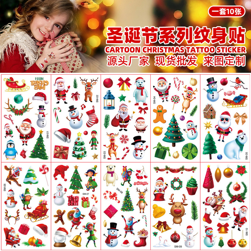 Cross-border New Children Cartoon Christmas Tattoo Sticker Waterproof European and American New Year Holiday Party Face Temporary Sticker