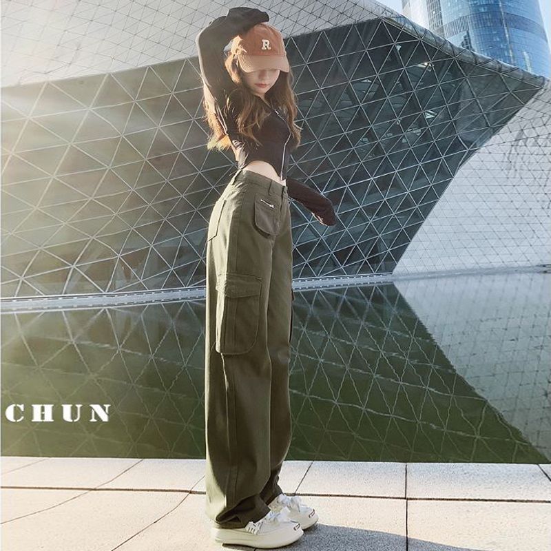 American Retro Cargo Pants for Small Women 2024 Spring and Autum New Style Extended Slimming Look Wide Leg Straight Casual Pants