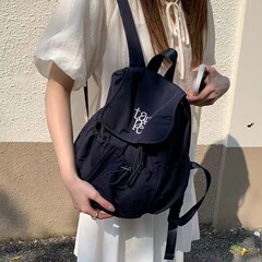 韩版2025新款抽绳电脑包尼龙帆布包大容量双肩包学生上课通勤书包