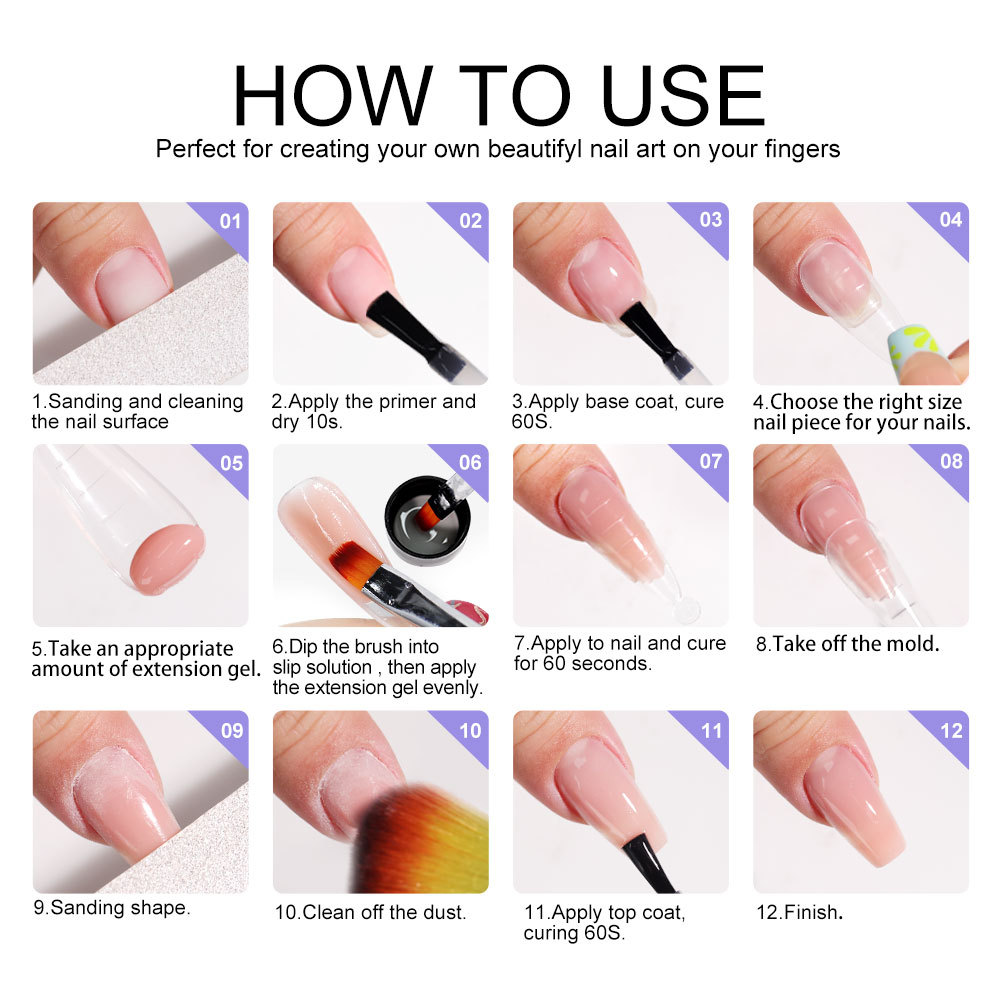 Uña extensión pegamento conjunto de polvo de sello de brillo cristal extensión sin papel pegamento de fototerapia sólido pegamento modelo herramienta de manicura