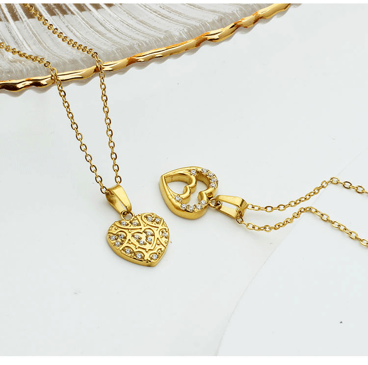 Zircon Inlay Material Pendant Necklace Classification Titanium Steel Basic Modern Style Classic Style Plating Inlay Heart Shape Zircon Pendant Necklace