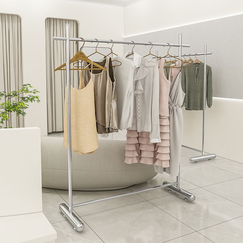 Tienda de ropa de acero inoxidable tipo piso tienda de ropa de hombre y mujer percha de ropa de dormitorio con ruedas percha de ropa simple para el hogar image 5