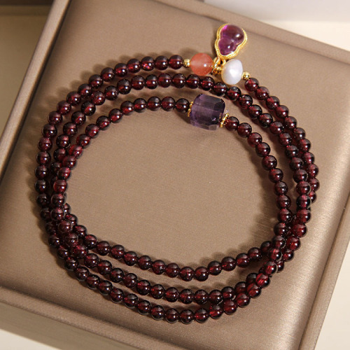 Natural Garnet Multi-layer Bracelet for Women, Light Luxury, Unique, High-end, Fortune-bringing and Luck-changing Amethyst Gourd Beads Bracelet