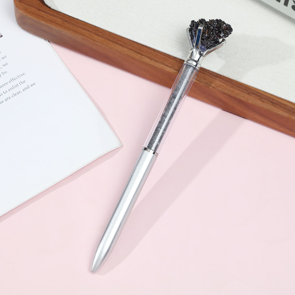 Estudiantes de escritura de cristal natural piedra crudo lápiz de escritura papelería arena flotante lápiz de bola de alta calidad regalos publicidad lápiz de firma