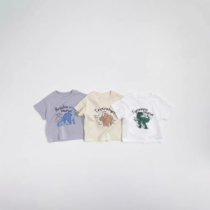 26 Korean Style Summer Kidsren's Short-Sleeved T-Shirts, Girls' Ins-Style Dinosaur Print Pullover Tops, Boys' Round-Neck Shirts 26 Korean Style Summer Kidsren's Short-Sleeved T-Shirts, Girls' Ins-Style Dinosaur Print Pullover Tops, Boys' Round-Neck Shirts