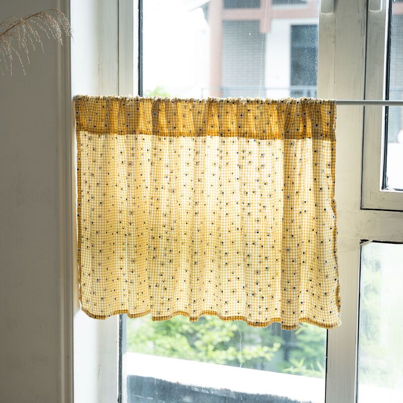 Japanese-style Korean-style fresh flower decoration short curtain small window balcony kitchen half curtain walkway partition door curtain non-perforated
