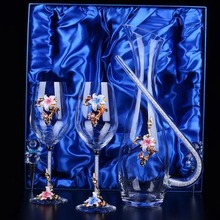 欧式百合珐琅彩水晶红酒杯醒酒器套装家用高脚杯子高档结婚礼品