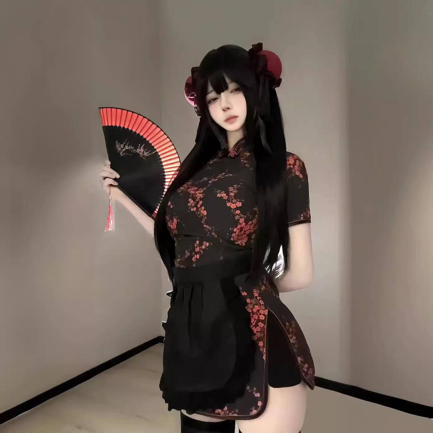 매화 블랙 플래그 앞치마 블랙