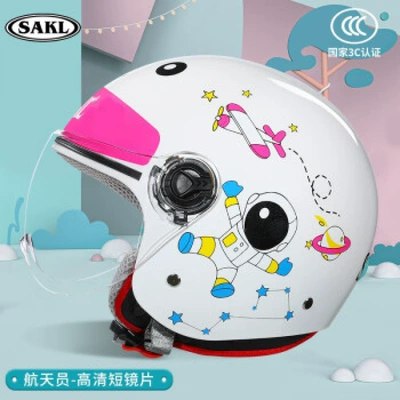 Children's Helmet Electric Motorcycle National Motosiklet kaskı (dəbilqə) - 3c-astronaut-white-short-mirror