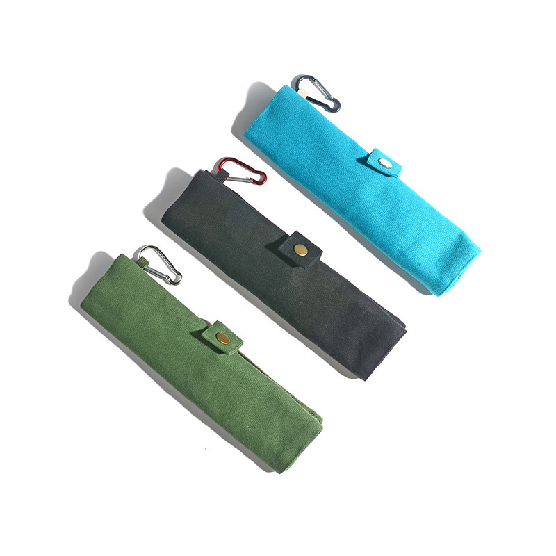 Outdoor Tableware Set Bamboo Wooden Chinese-Style Portable Storage Bag Cotton Canvas Roll-Up Bag Six-Piece Camping Set