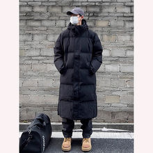 黑色中长款羽绒棉服男冬季感连帽过膝面包服加厚保暖棉衣外套