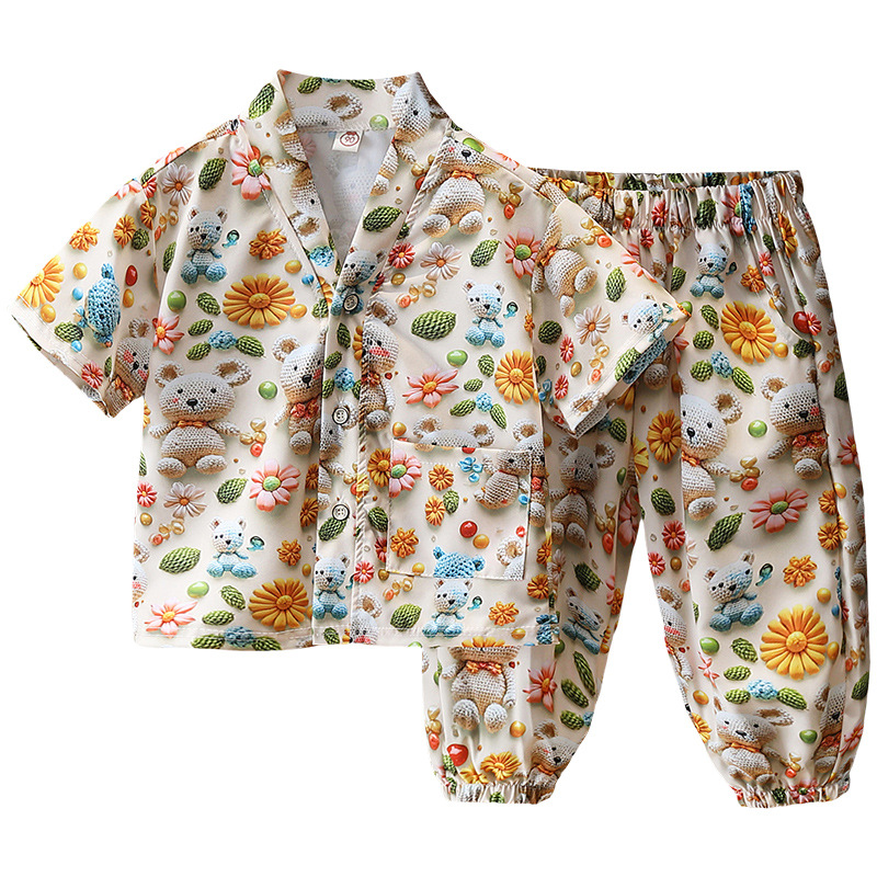 7292 Traje de verano para niños 2025 nuevo estilo niño oso de manga corta ropa delgada traje de dos piezas de servicio a domicilio de verano
