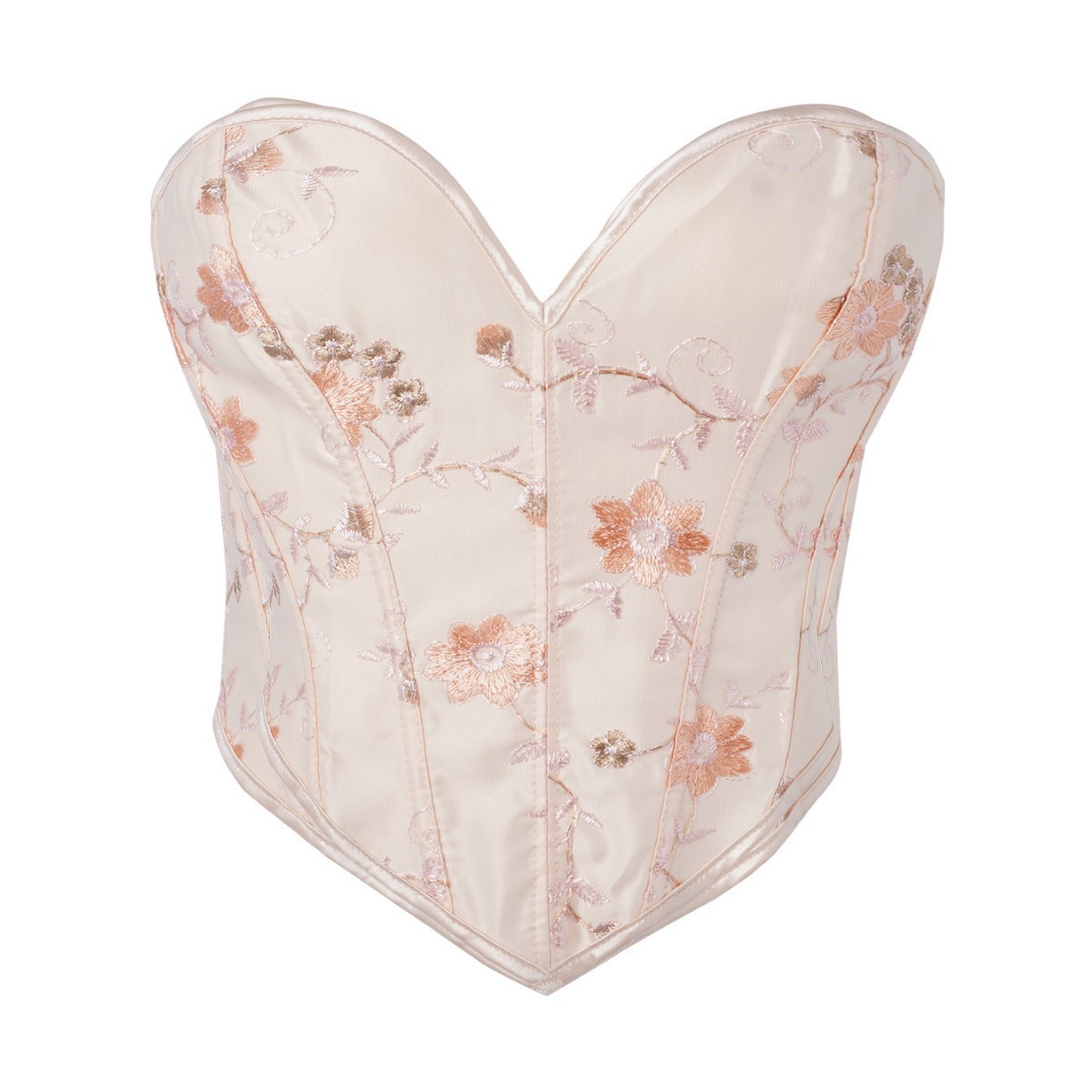 Albaricoque bordado patrón damas corsés top top squeezed chest bracelet corte hueso de pescado vestimenta exterior