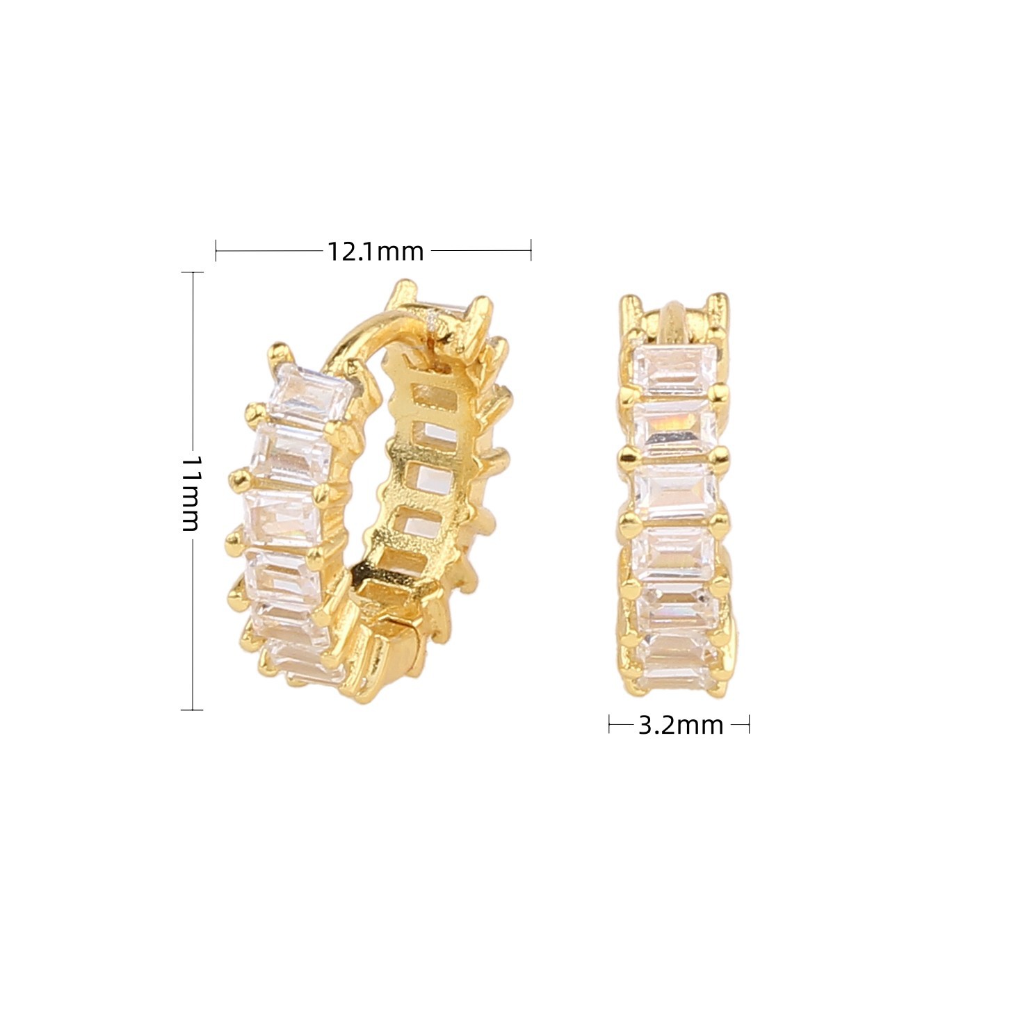 9g Weight 0.03µm Gold Plating Thickness 1 Pair 925 Sterling Silver Zircon Geometric Earrings
