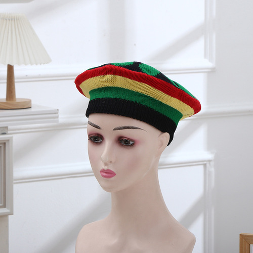 Autumn/Winter European and American Rainbow Creative Personalized Beret Hat Fashion Versatile Knitted Hat Trendy Windproof Weaving Hat