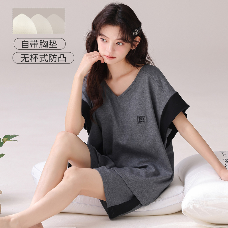 Sports Style Pajamas with Chest Pads for Women, Summer Round Neck Pullover Short-Sleeved Shorts That Can Be Worn Outside, Casual Loose-Fitting Home Clothes Sports Style Pajamas with Chest Pads for Women, Summer Round Neck Pullover Short-Sleeved Shorts That Can Be Worn Outside, Casual Loose-Fitting Home Clothes