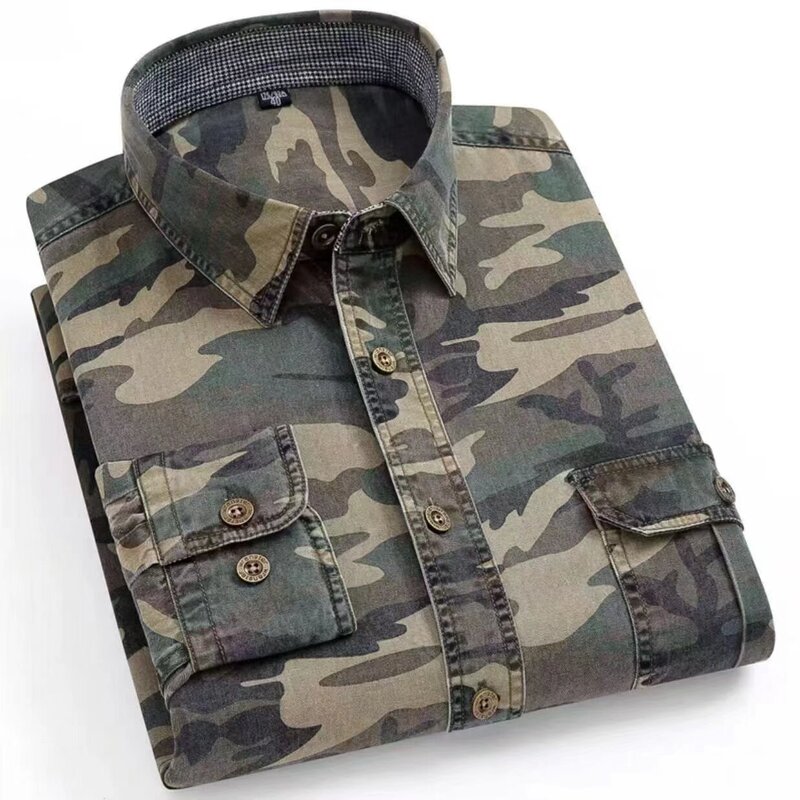 Cool Silk Cotton Camouflage Shirt Men's Long Sleeve Spring and Autumn Outdoor Casual Retro Printed Shirt Jacket Loose Cross-border