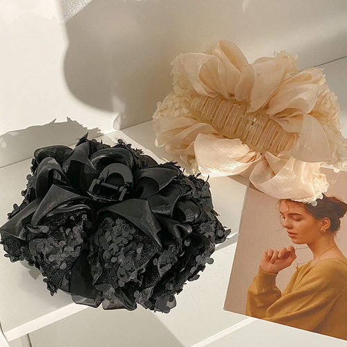 High-end multi-layer bow large-sized grabbing hair accessories temperament hair clip women's back head new shark chuck headgear