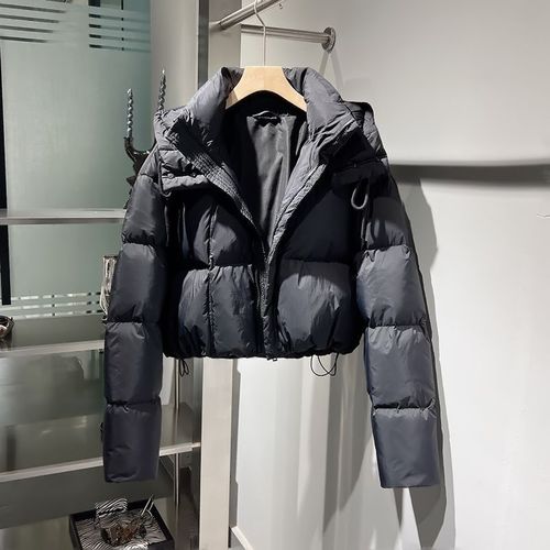 2025 Winter Trendy Fashion Cotton Padded Short Jacket for Women Korean Style High-Waisted Slimming Detachable Hood Bread Cotton Coat