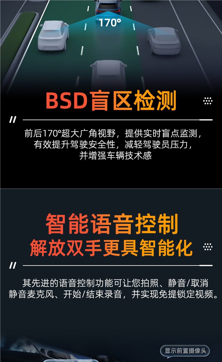Front and Rear 4K Electronic Rearview Mirrors, In-Car Streaming Media Driving Recorder, Reversing Image, Blind Spot, Carplay Navigation