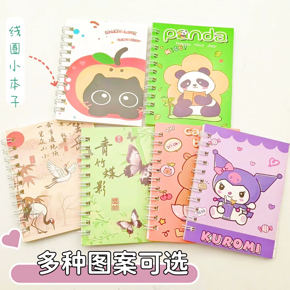 Мини-блокнот в стиле ретро A7 с пружиной, милый детский блокнот с мультяшным дизайном, портативный блокнот с карманом на клапане для студентов