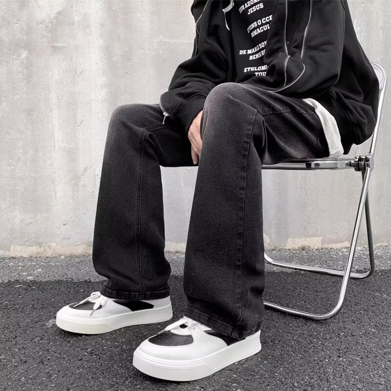 Primavera y otoño jeans negros marca de moda para hombres vibe pantalones anchos rectos sueltos pantalones casuales retro americanos