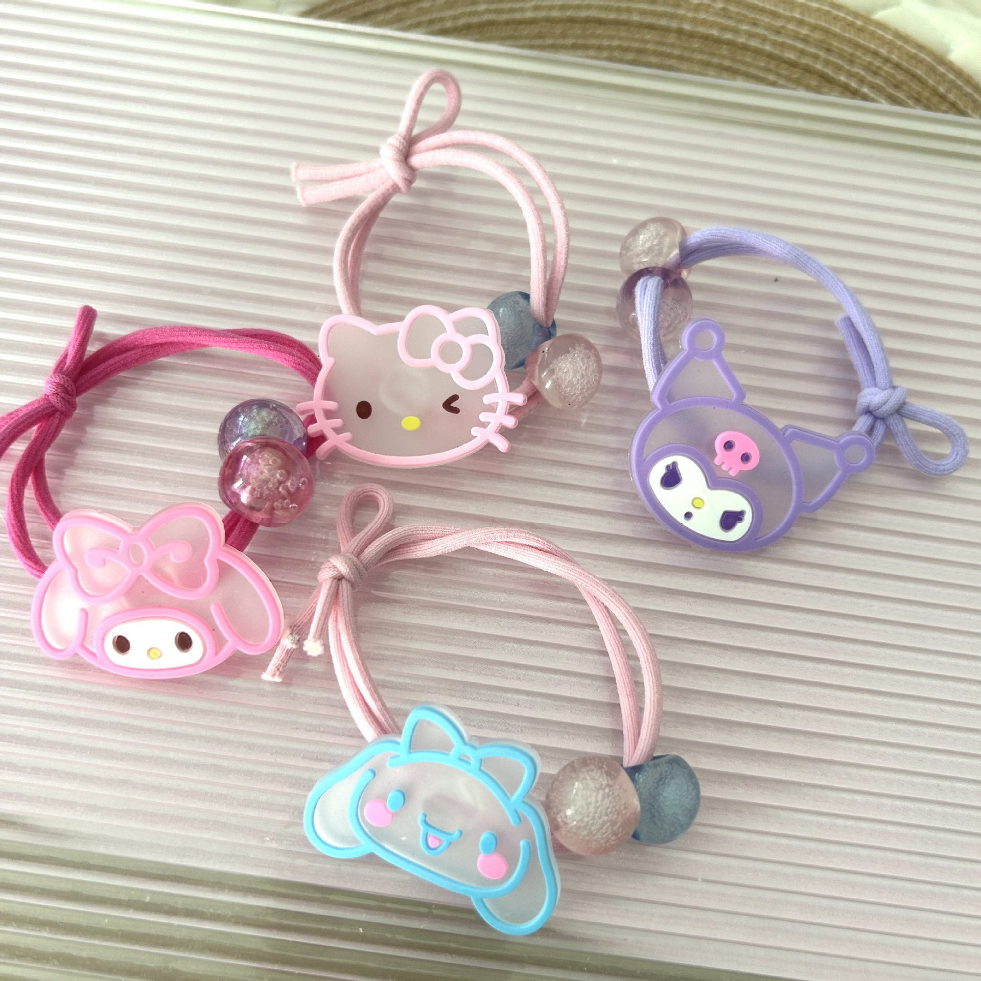 Sanliou cuerda para el cabello de niños lindos Kuromi dibujos animados tiras de goma de cola de caballo cuerda de cabello de alta elasticidad joyas para el cabello de niña