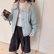 蓝色羊羔翻短款工装羽绒服冬季2025新款小个子90白鸭绒加厚外套潮