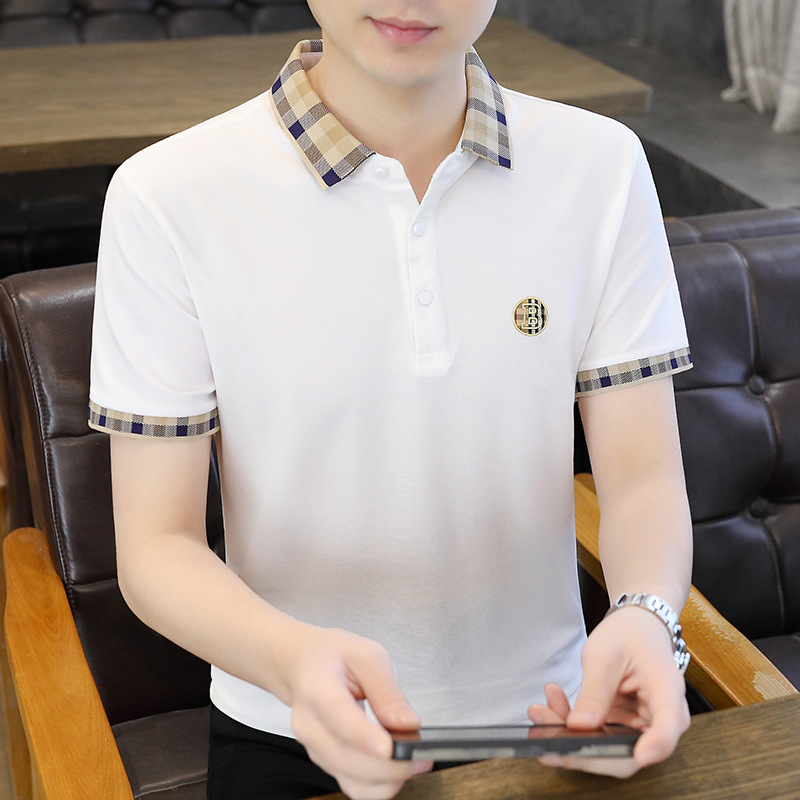 Camiseta de manga corta con solapa de diamantes calientes con cuello a cuadros 2024 verano nueva camisa POLO para jóvenes de manga corta principal