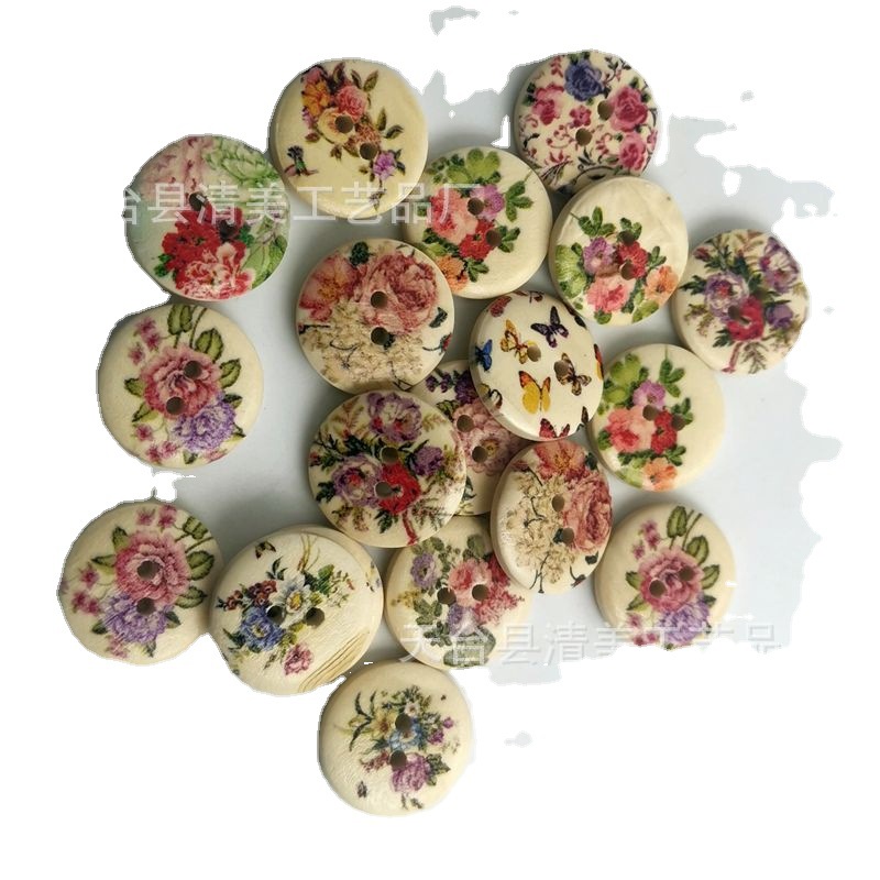 20mm flores y plantas 2 botones de madera múltiples patrón de flores botones de madera 50 piezas un paquete