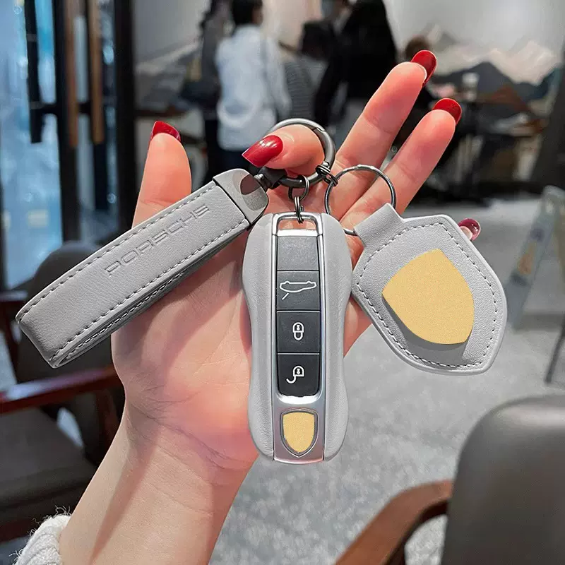 适用于真皮哑灰保时捷车钥匙壳卡宴Panamera/Macan718Taycan911