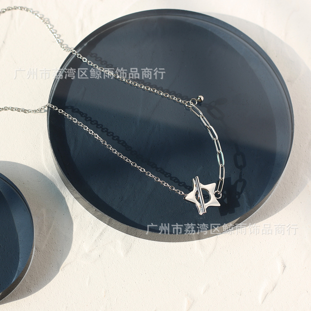 Xl079 Five-pointed Star Ot Buckle Chain South Korea Dongdaemun Small Ball Silver Necklace Clavicle Chain Titanium Steel No Fading display picture 11