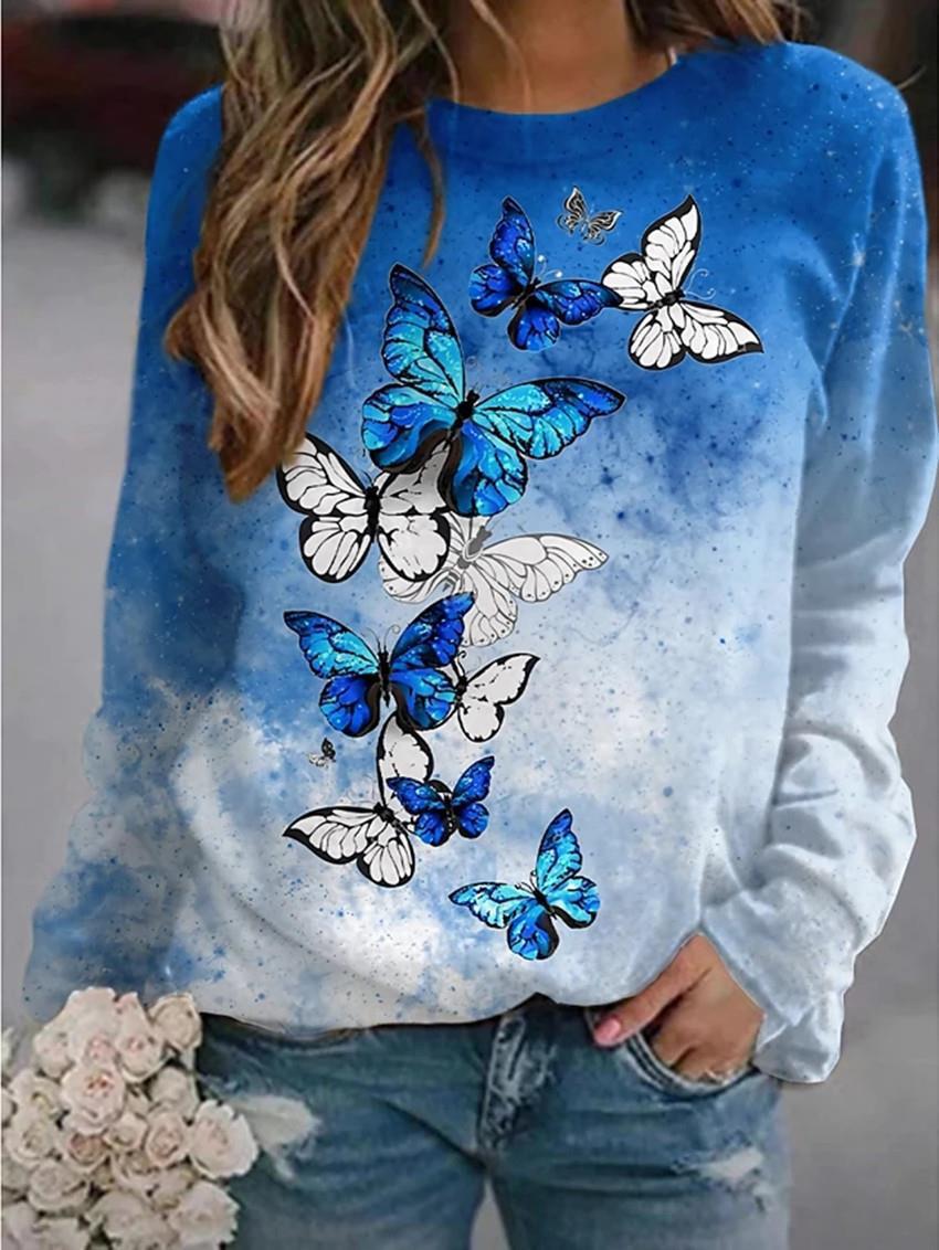 Tendencia suelta cubierta de mariposa versión europea y americana 3D 3D impresión de ropa yama digital guardia comercio exterior de Amazon