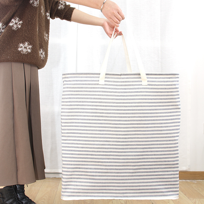 Independiente de lino a rayas cesta de lavandería de gran capacidad bolsa de almacenamiento portátil de almacenamiento plegable cesta de la ropa