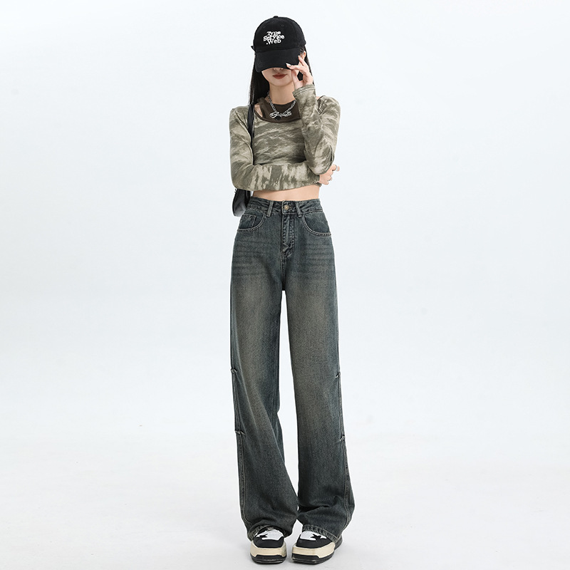 American Retro High-Waisted Wide-Leg Jeans for Women, 2026 Autumn New Style, Loose Fit, Slimming Straight-Leg Drapey Floor-Length Pants