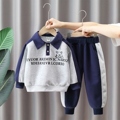 6038男童卡通衛衣套裝中小童春款小熊印花POLO衫兒童春秋季運動兩