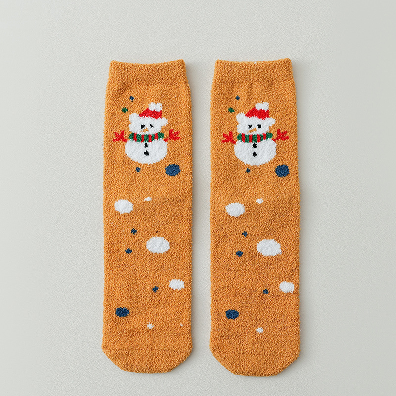 Nuevos calcetines rectos de terciopelo bilaterales de Navidad para mujer transfronterizos Otoño e Invierno Muñeco de nieve recto para mujer Calcetines navideños de media pantorrilla de estilo coreano