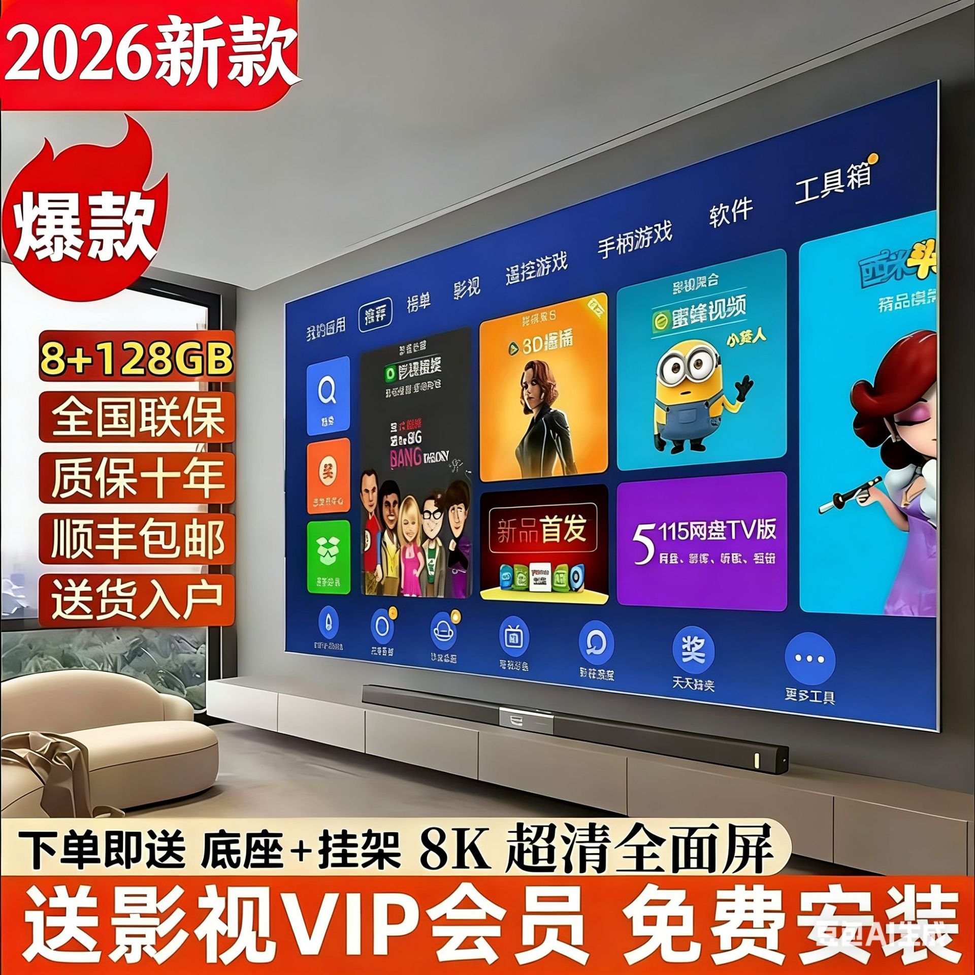 Televisor LCD de 120 pulgadas 55 65 75 85 100 red inteligente WiFi voz doméstica 130