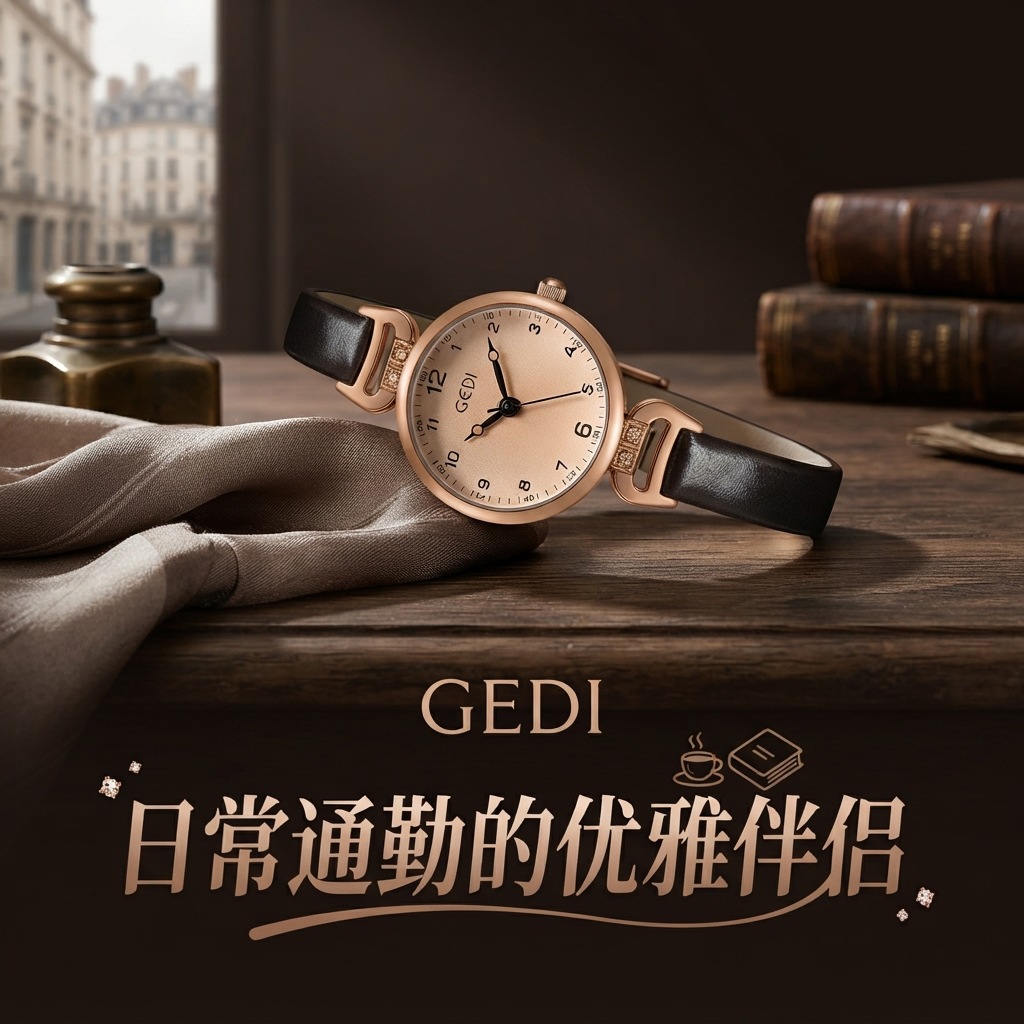 Gedi estilo retro redondo reloj de mujer Correa delgada temperamento simple estudiante reloj de cuarzo impermeable reloj de mujer al por mayor image 3