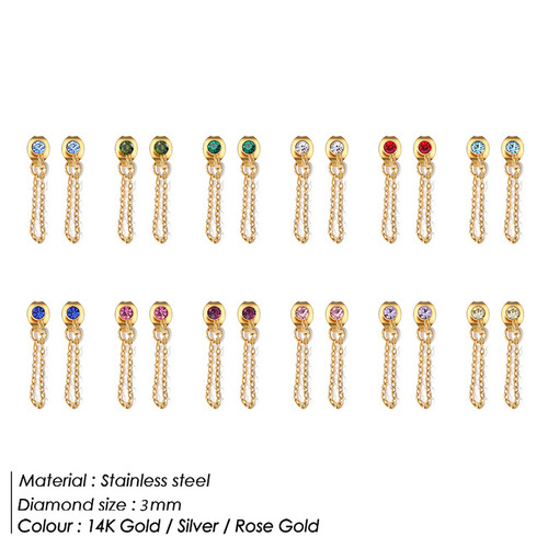 eManco cross-border new stainless steel tassel earrings European and American light luxury color rhinestone earrings personalized versatile earrings