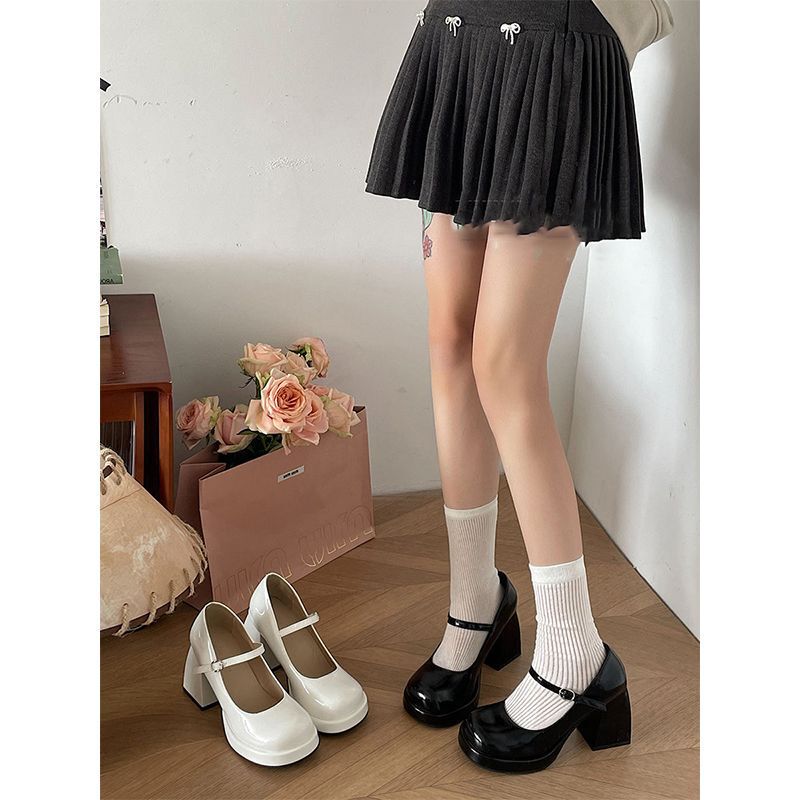 White Square-Toe Thick-Soled High-Heeled Mary Jane Shoes for Women, French Niche Design, Elegant and Sophisticated, Chunky Heels, 2025 Height-Increasing White Square-Toe Thick-Soled High-Heeled Mary Jane Shoes for Women, French Niche Design, Elegant and Sophisticated, Chunky Heels, 2025 Height-Increasing